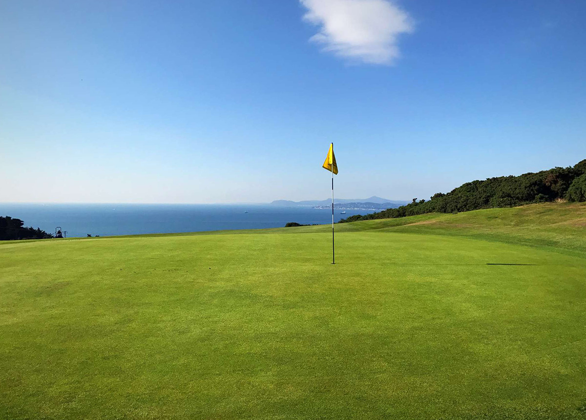 American golfers playing golf in Dublin at Howth Golf Club overlooking Dublin Bay